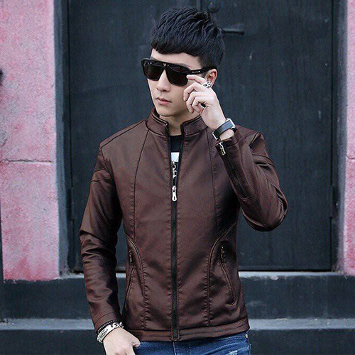 Áo khoác da nam lót lông cổ trụ