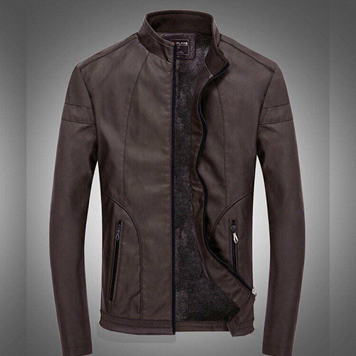 Áo khoác da nam lót lông cổ trụ