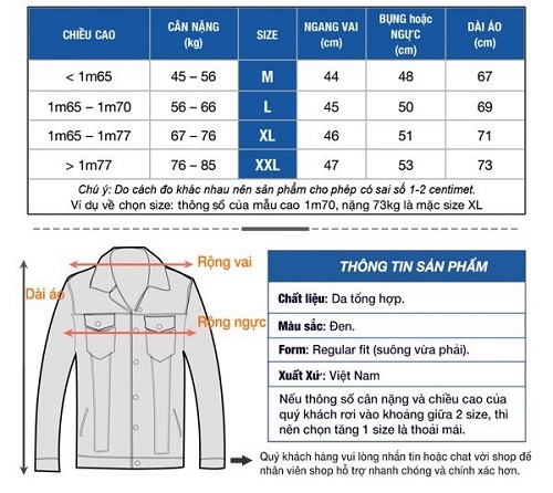hướng dẫn chọn size áo khoác da chuẩn
