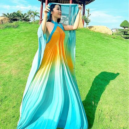 Đầm maxi dập ly ombre cao cấp