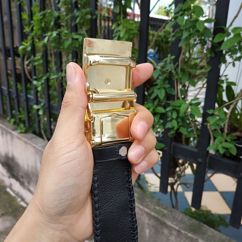 Thắt lưng da cá sấu liền nguyên tấm đan viền thủ công