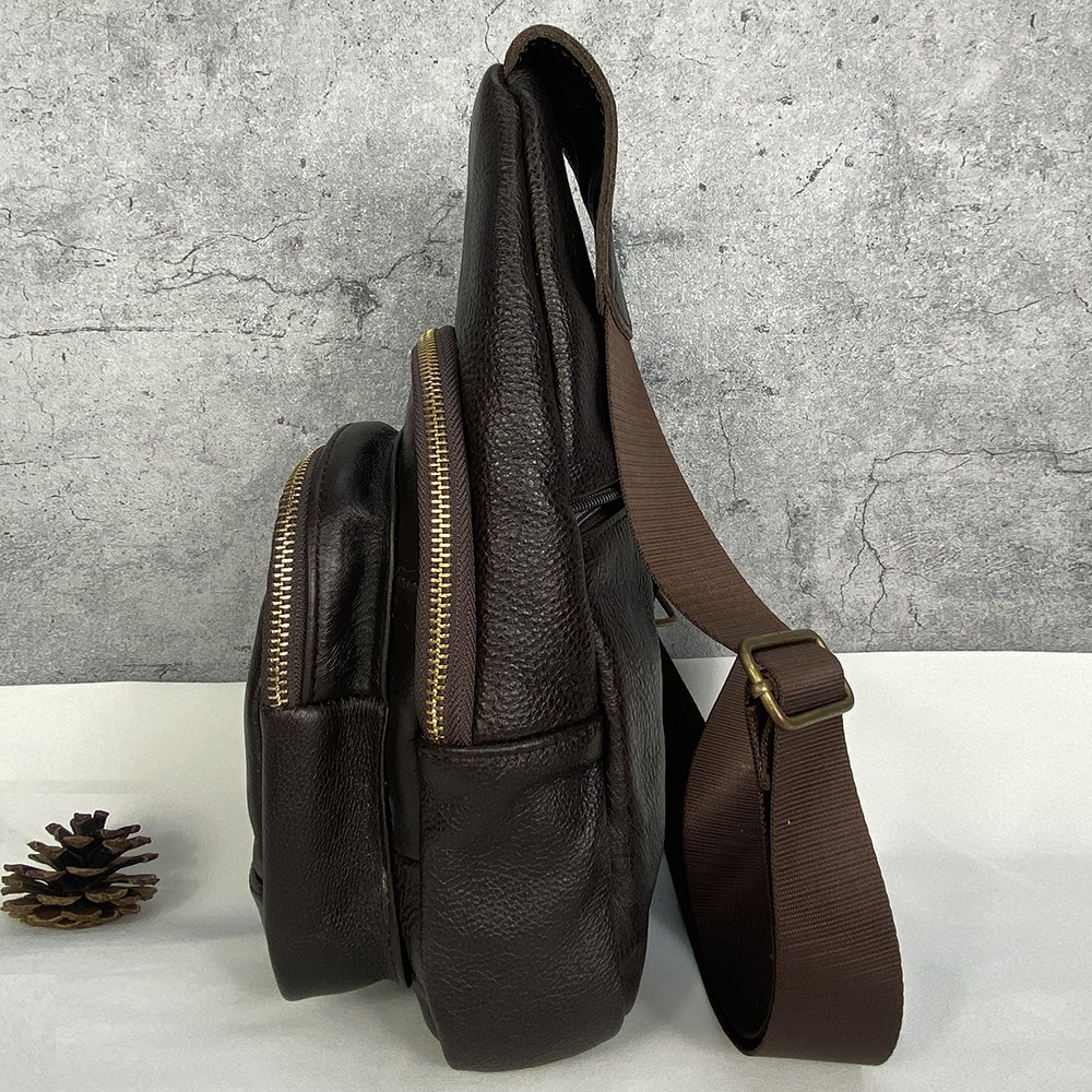 Túi đeo chéo ngực nam da bò hạt cao cấp (da bò thật 100%)