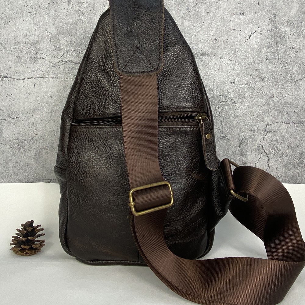 Túi đeo chéo ngực nam da bò hạt cao cấp (da bò thật 100%)