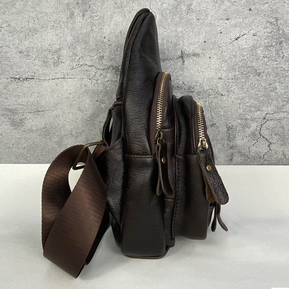 Túi đeo chéo ngực nam da bò hạt cao cấp (da bò thật 100%)