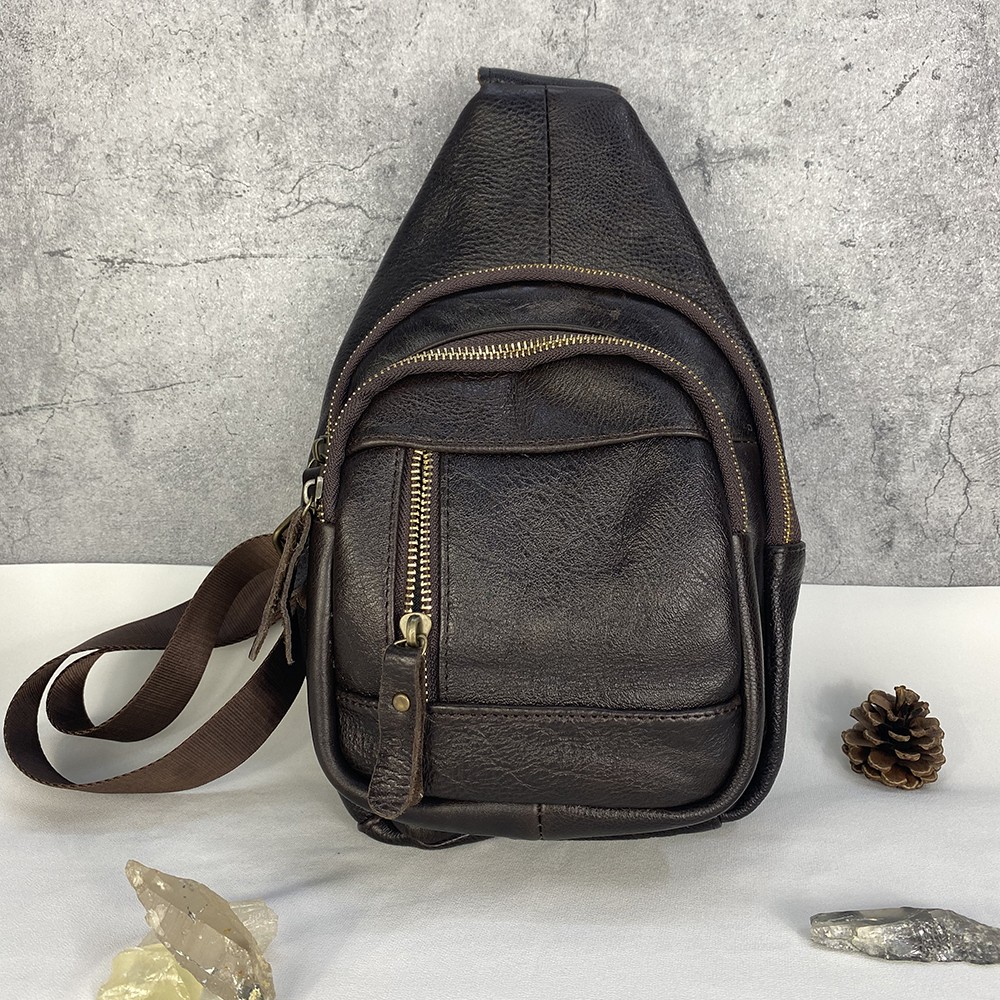 Túi đeo chéo ngực nam da bò hạt cao cấp (da bò thật 100%)