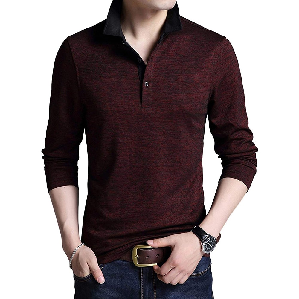 Áo thun nam tay dài, cổ bẻ thời trang ATN013Red