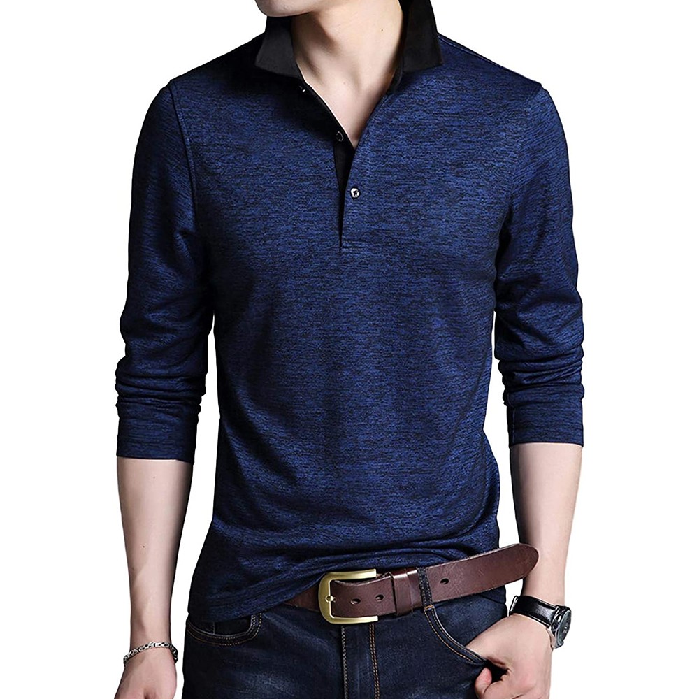 Áo thun nam tay dài cổ bẻ, màu xanh nam tính ATN013Blue