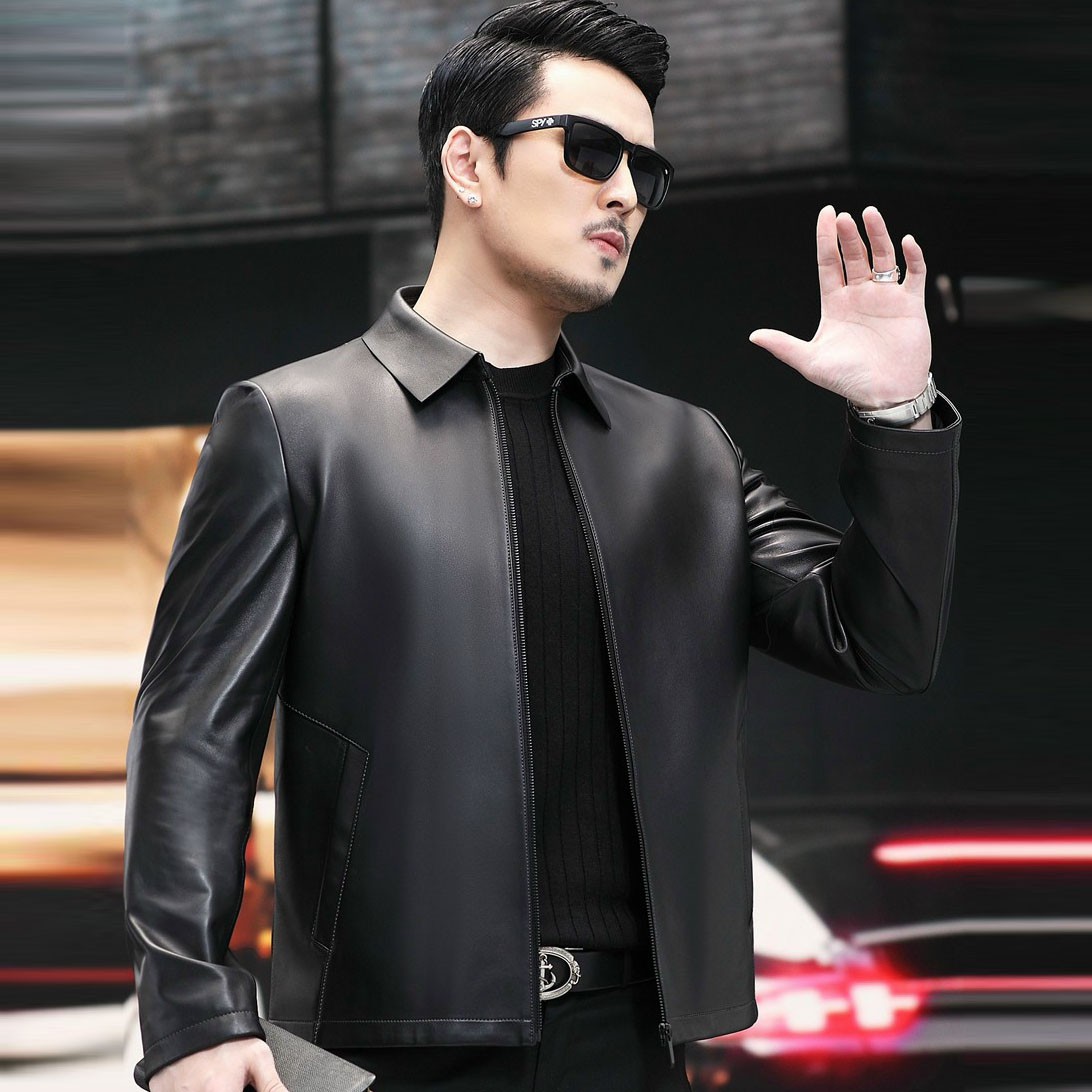 Áo khoác da nam cổ bẻ lịch lãm AKN258