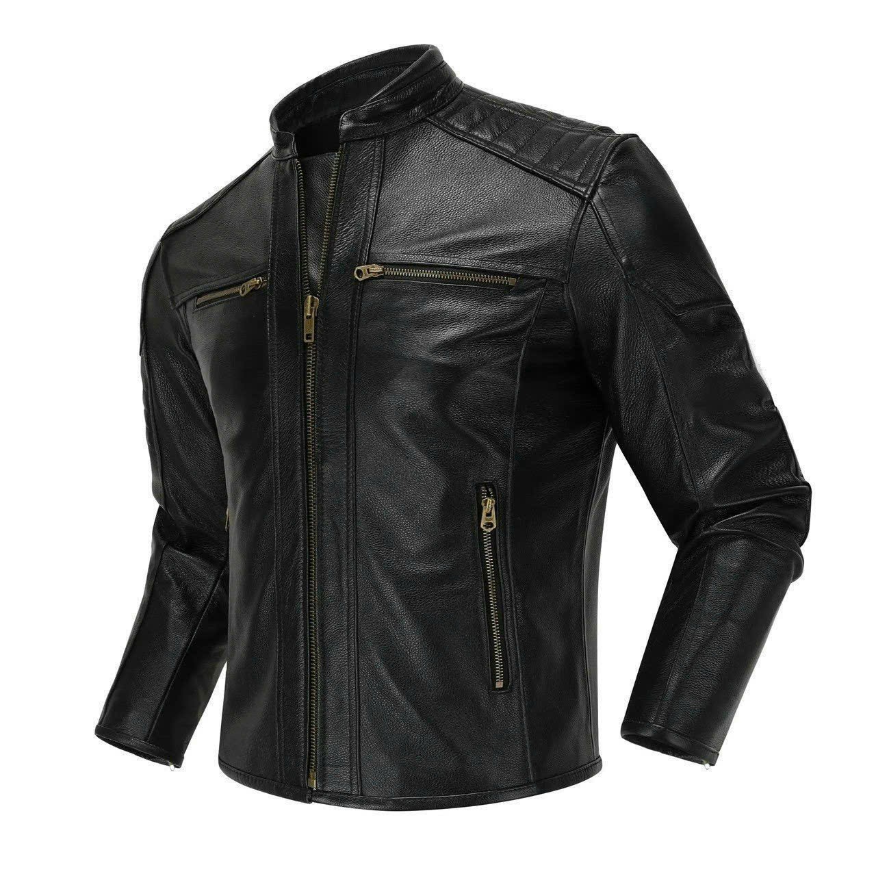 Áo khoác da nam cổ trụ lót dù AKN264