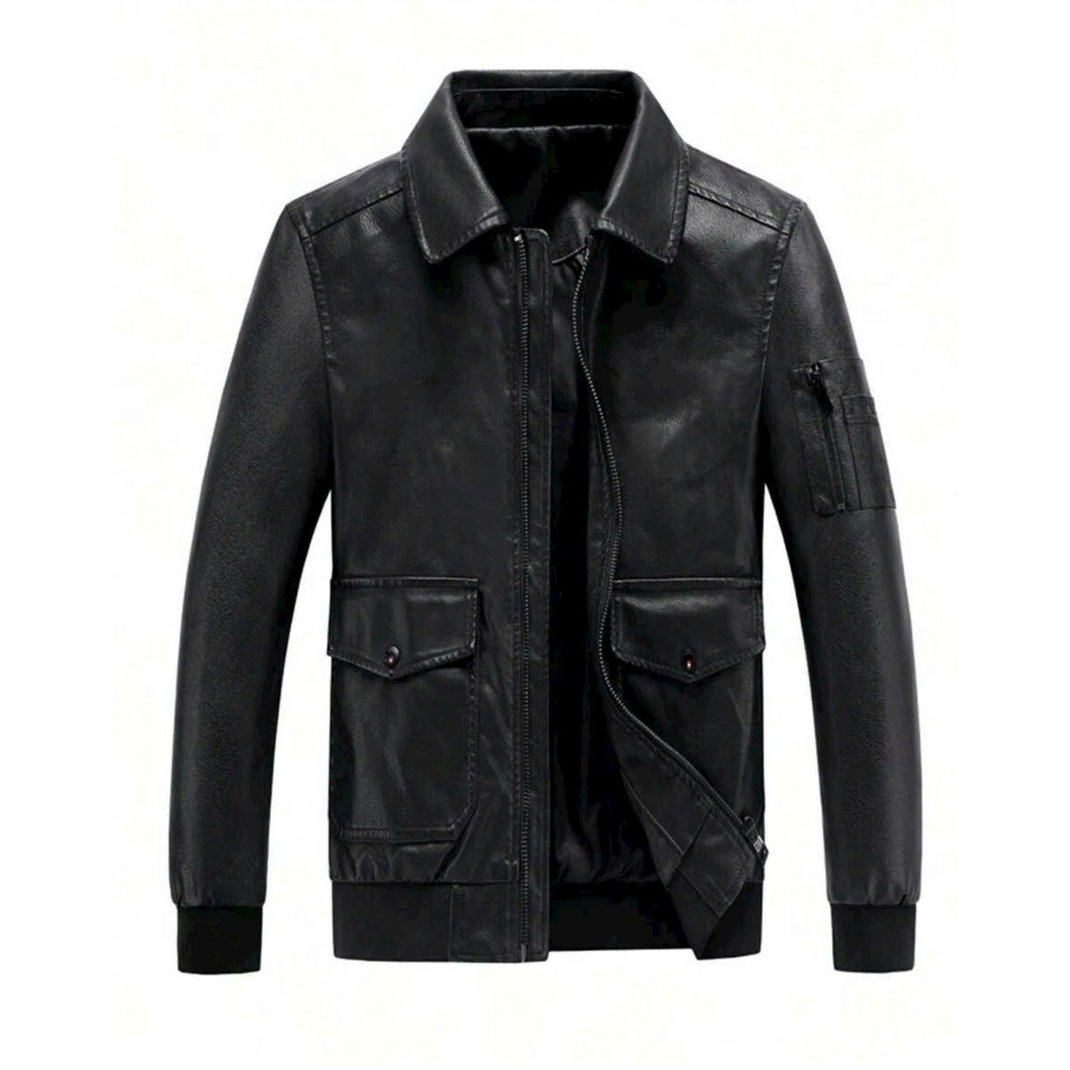 Áo khoác da nam túi hộp màu đen chất ngầu BKN273