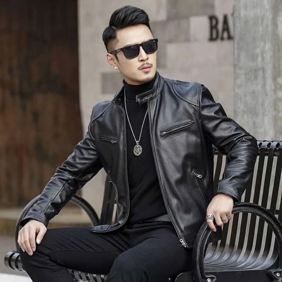 Áo Khoác Da Nam Karan Black Force Cổ Đứng Khóa Kéo