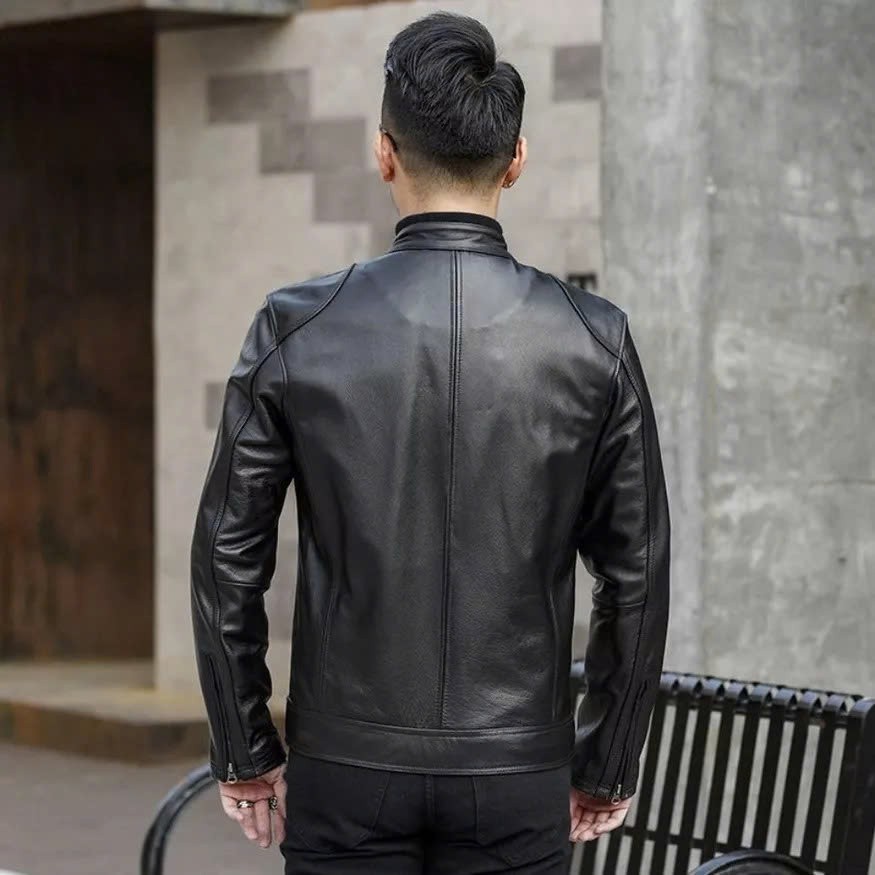 Áo Khoác Da Nam Karan Black Force Cổ Đứng Khóa Kéo
