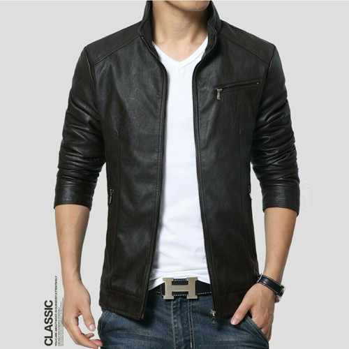 Áo khoác da cổ trụ dây kéo túi AKN133