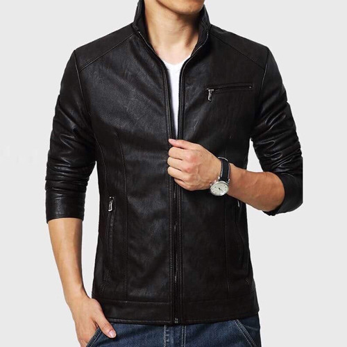 Áo khoác da cổ trụ dây kéo túi AKN133