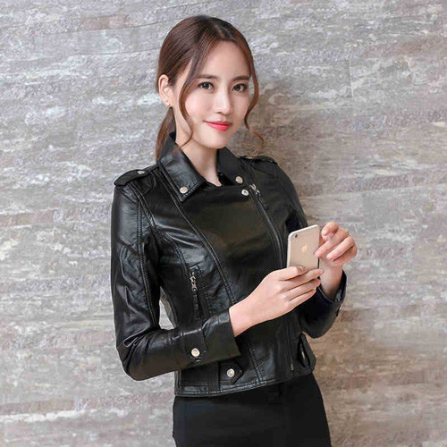 Áo khoác da nữ cổ bẻ sành điệu