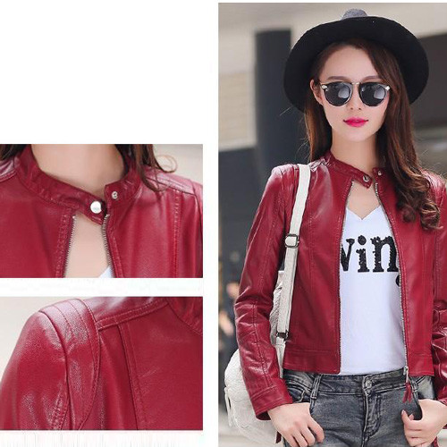 Áo khoác da nữ cổ tròn style Hàn Quốc KRNU15