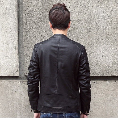 Áo khoác da nam lót lông phối dây kéo xéo AKN181