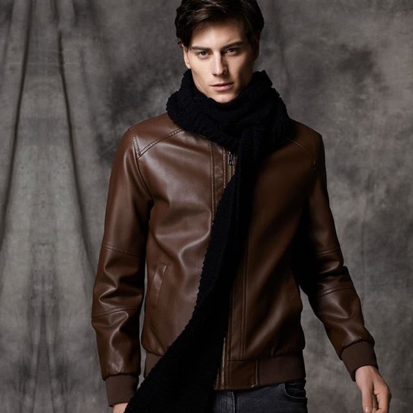 Áo khoác da cao cấp lót lông cổ đứng