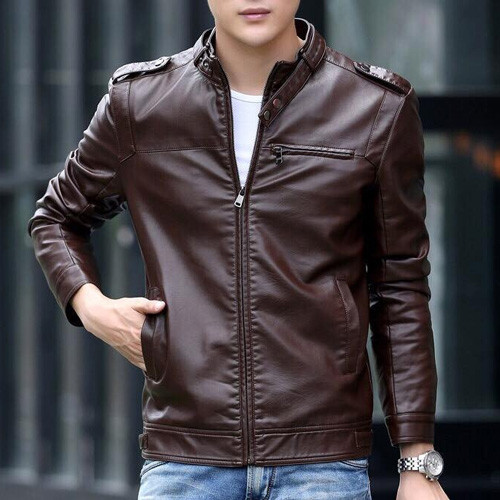 Áo khoác da nam cổ trụ classical