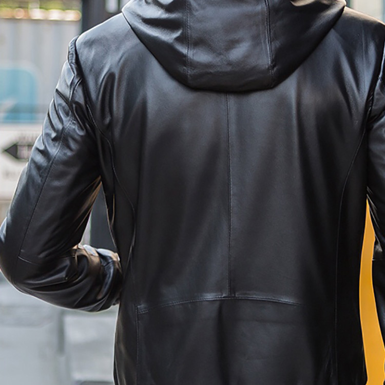 Áo khoác da nam đen nón trùm AKN229