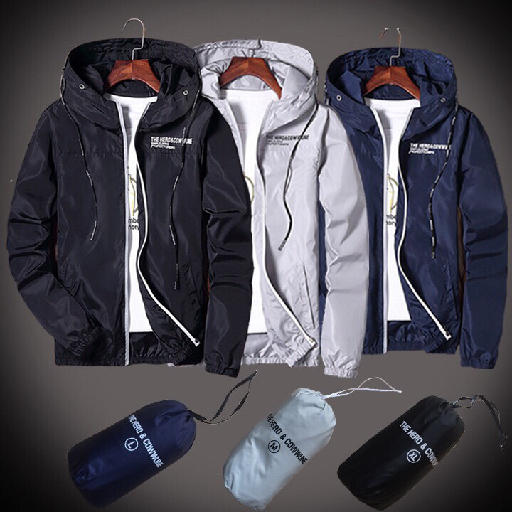 Áo khoác dù nam có nón xếp gọn