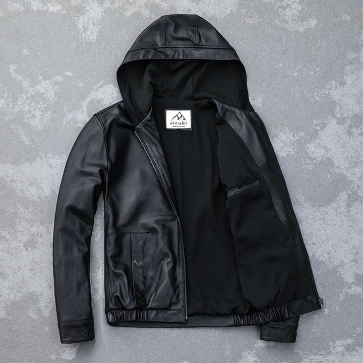 Áo khoác da nam lót nỉ nón trùm