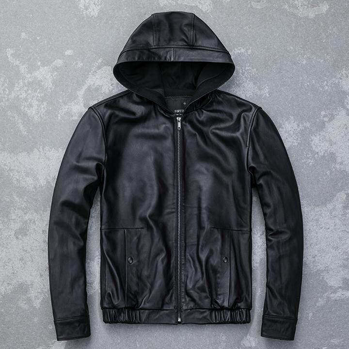 Áo khoác da nam lót nỉ nón trùm