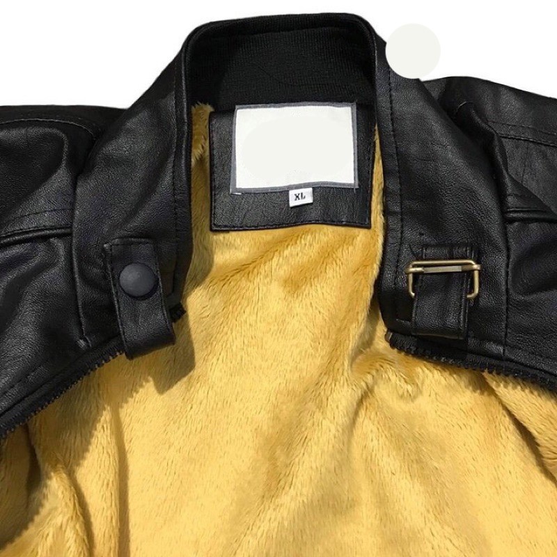 Áo khoác da nam lót lông cổ trụ biker