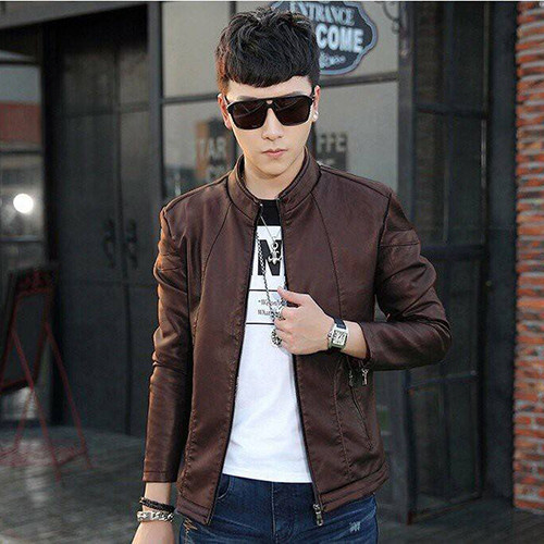 Áo khoác da nam lót lông cổ trụ