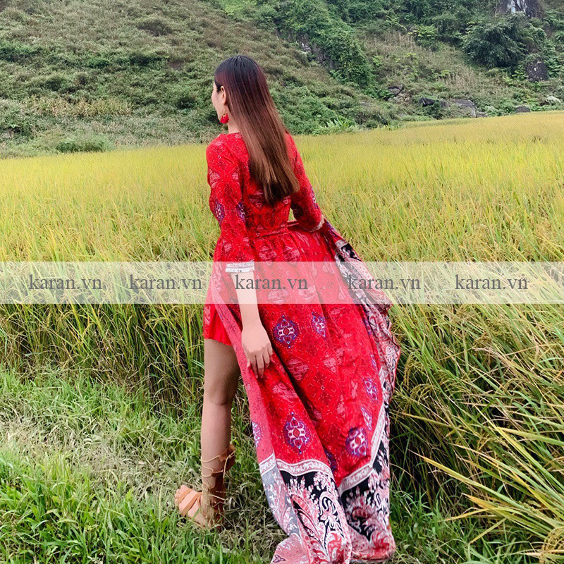 Đầm maxi đi biển xẻ tà thổ cẩm M37