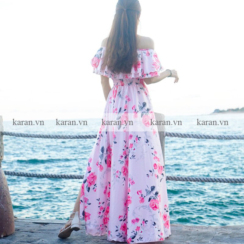 Đầm maxi trễ vai hoa hồng M40 