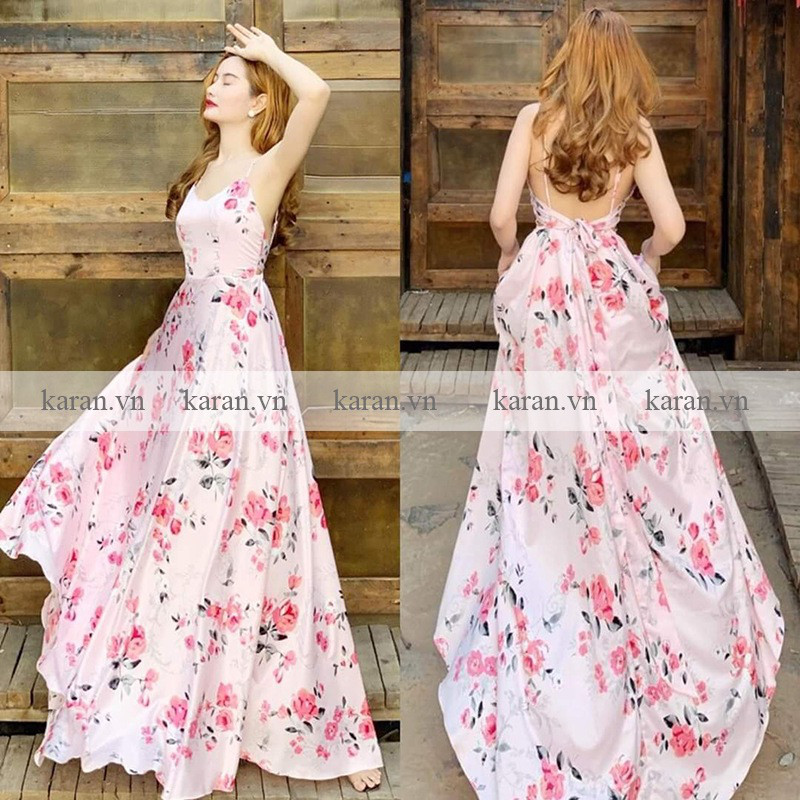 Đầm maxi hở lưng đi biển M41