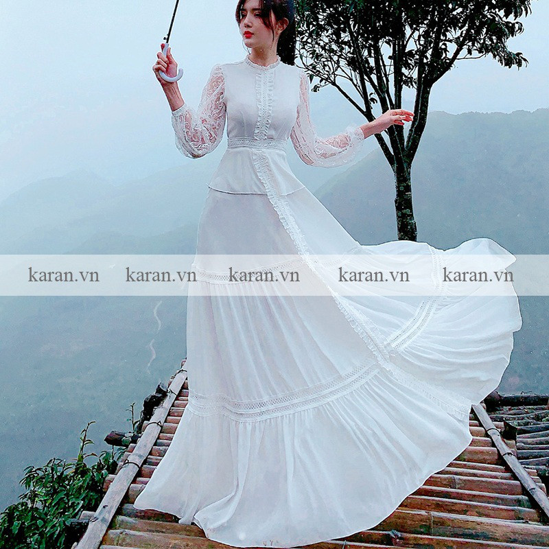 Đầm maxi trắng đi biển M42