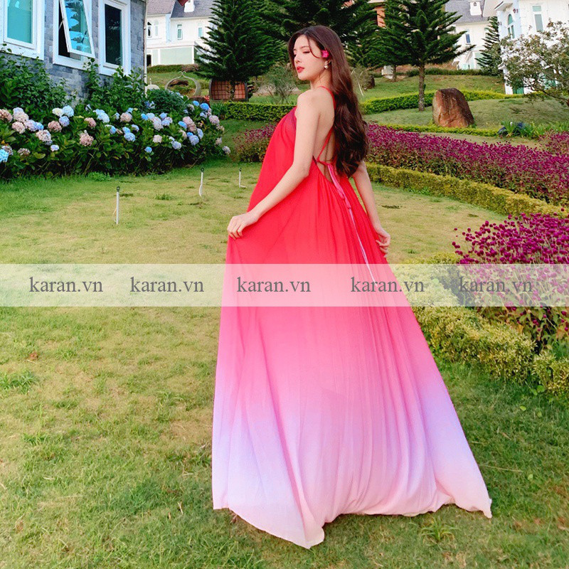 Đầm maxi cổ yếm M45