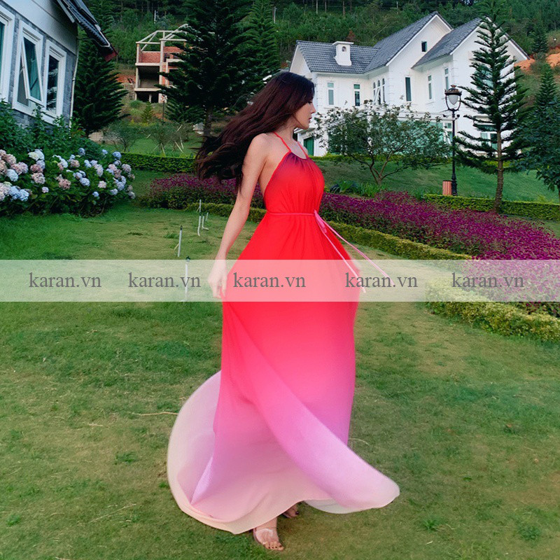 Đầm maxi cổ yếm M45