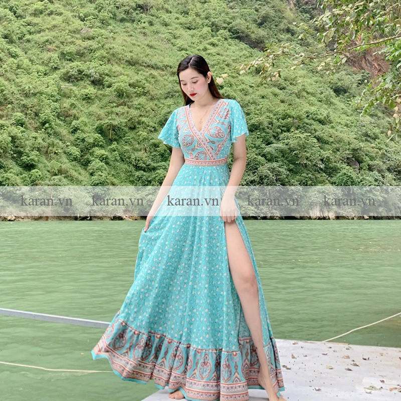 Đầm maxi đi biển xẻ tà Hawai M47