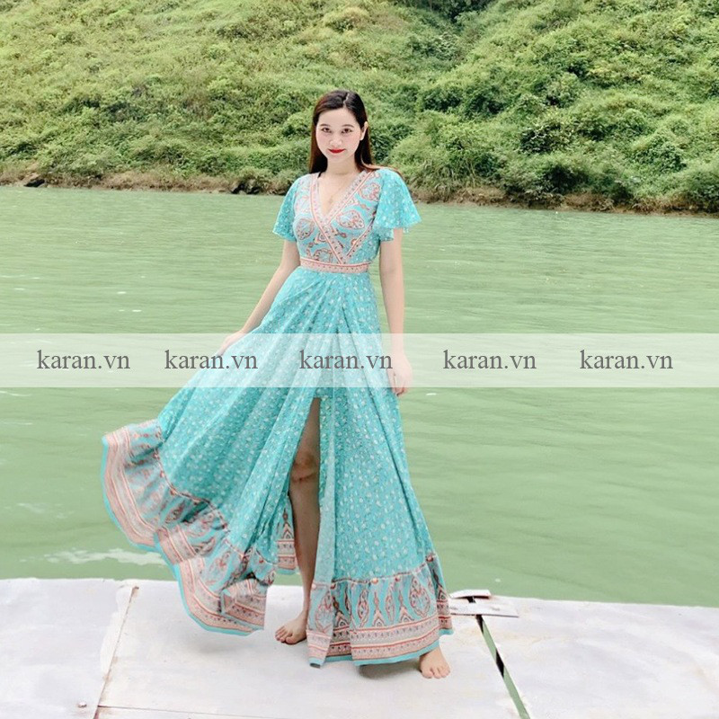 Đầm maxi đi biển xẻ tà Hawai M47