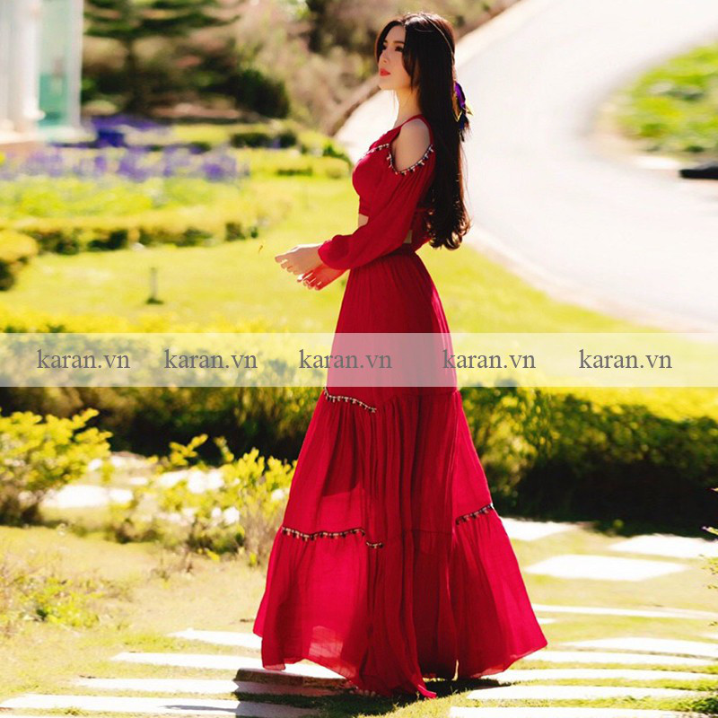 Đầm maxi có tay cách điệu M49