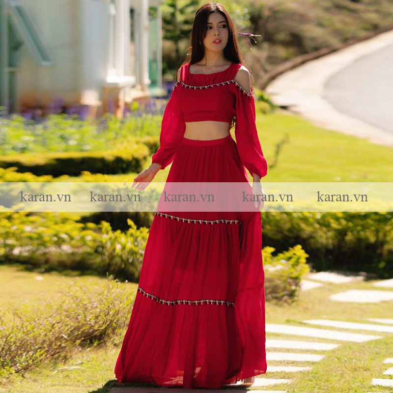 Đầm maxi có tay cách điệu M49