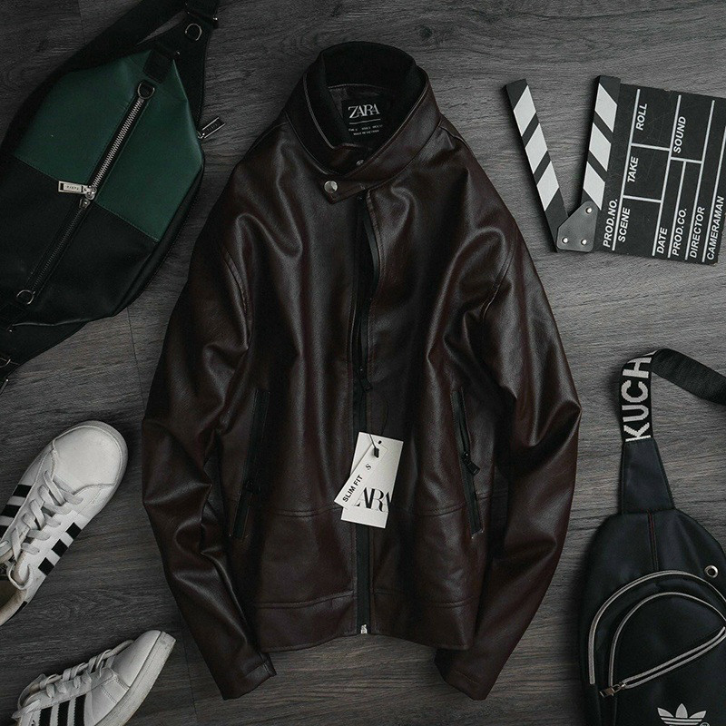 Áo khoác da nam cổ trụ AKN243