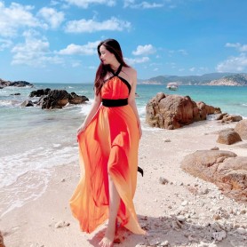 Đầm maxi đi biển xẻ tà M103