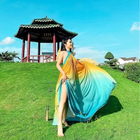Đầm maxi dập ly ombre cao cấp