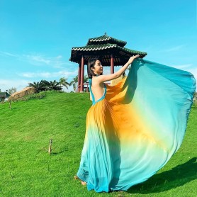 Đầm maxi dập ly ombre cao cấp