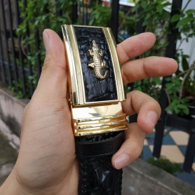 Thắt lưng da cá sấu liền nguyên tấm đan viền thủ công