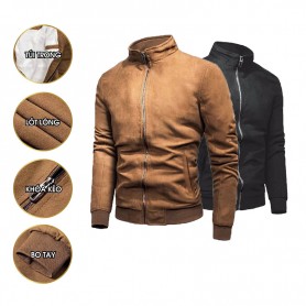 Áo khoác da lộn nam lót lông cổ đứng, chuẩn form