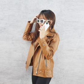 Áo khoác da nữ cổ bẻ màu nâu KRNU45