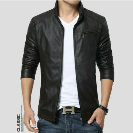 Áo khoác da cổ trụ dây kéo túi AKN133