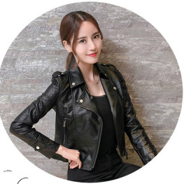 Áo khoác da nữ cổ bẻ sành điệu