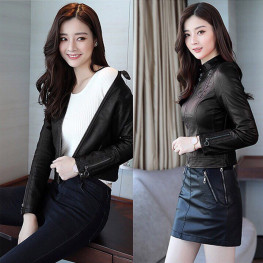 Áo da nữ cổ trụ khóa cách điệu