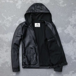 Áo khoác da nam lót nỉ nón trùm